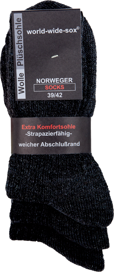 world-wide-sox Wollsocken Norweger grau 3 Paar 39-42