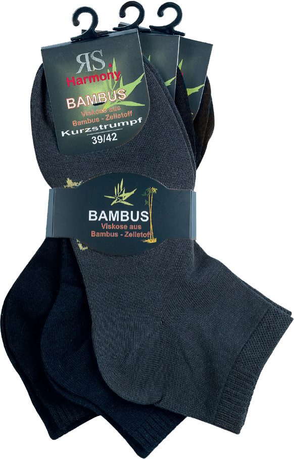 Bambus Kurz-Socken 3er-Pack schwarz grau blau Gr. 35-46