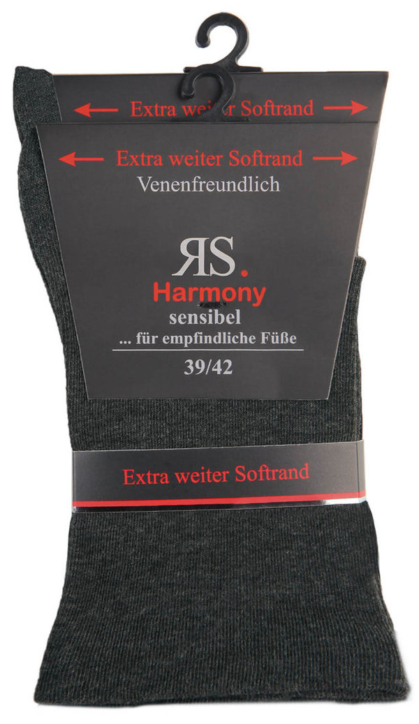 RS Harmony Socken sensibel Soft Grau und Schwarz 2 Paar Gr. 35-46